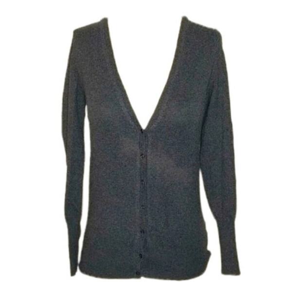 ZARA Knit Charcoal Gray V-Neck Fitted Cardigan Sweater M - Picture 3 of 16